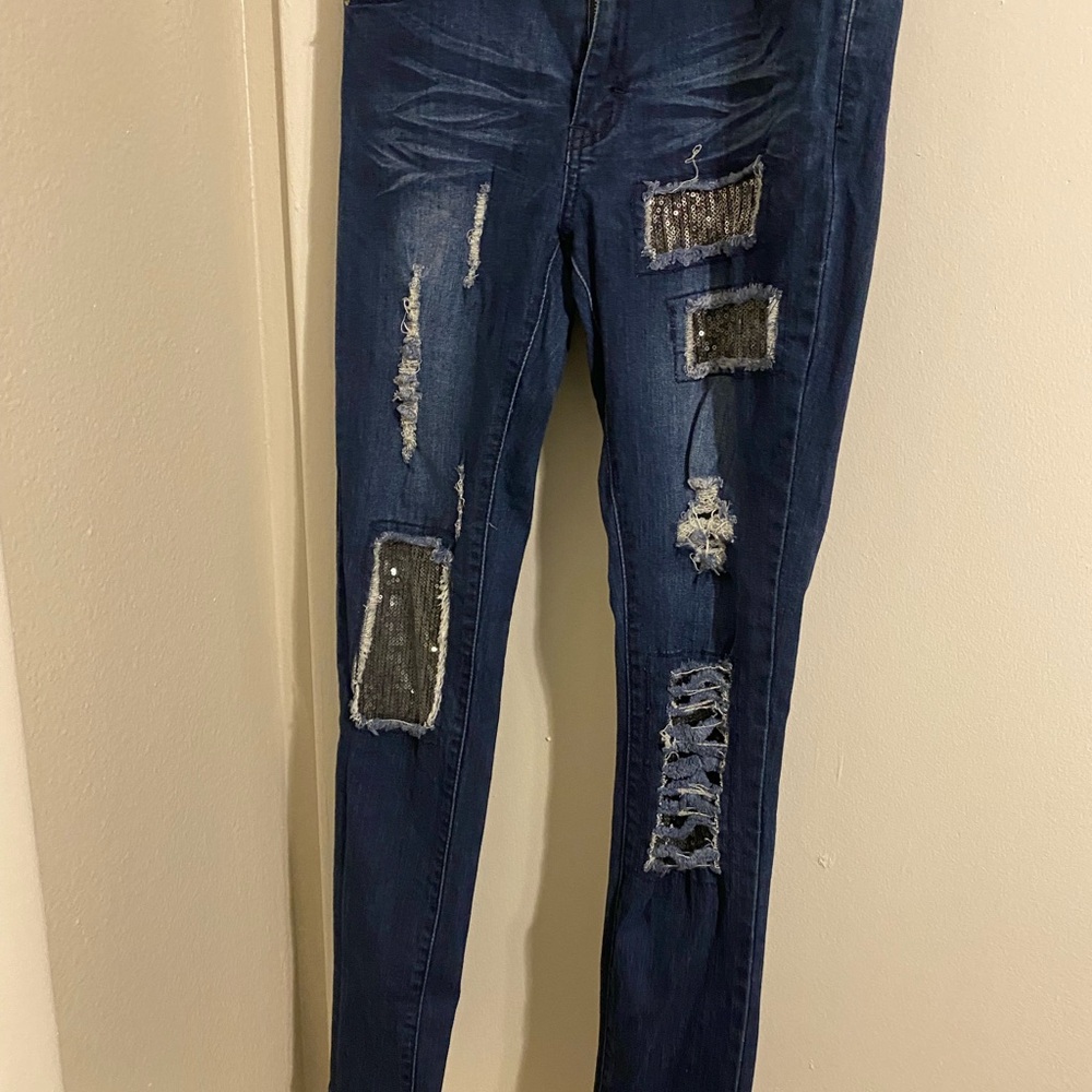 Lucky & Blessed Dark Blue Distressed Skinny Jeans